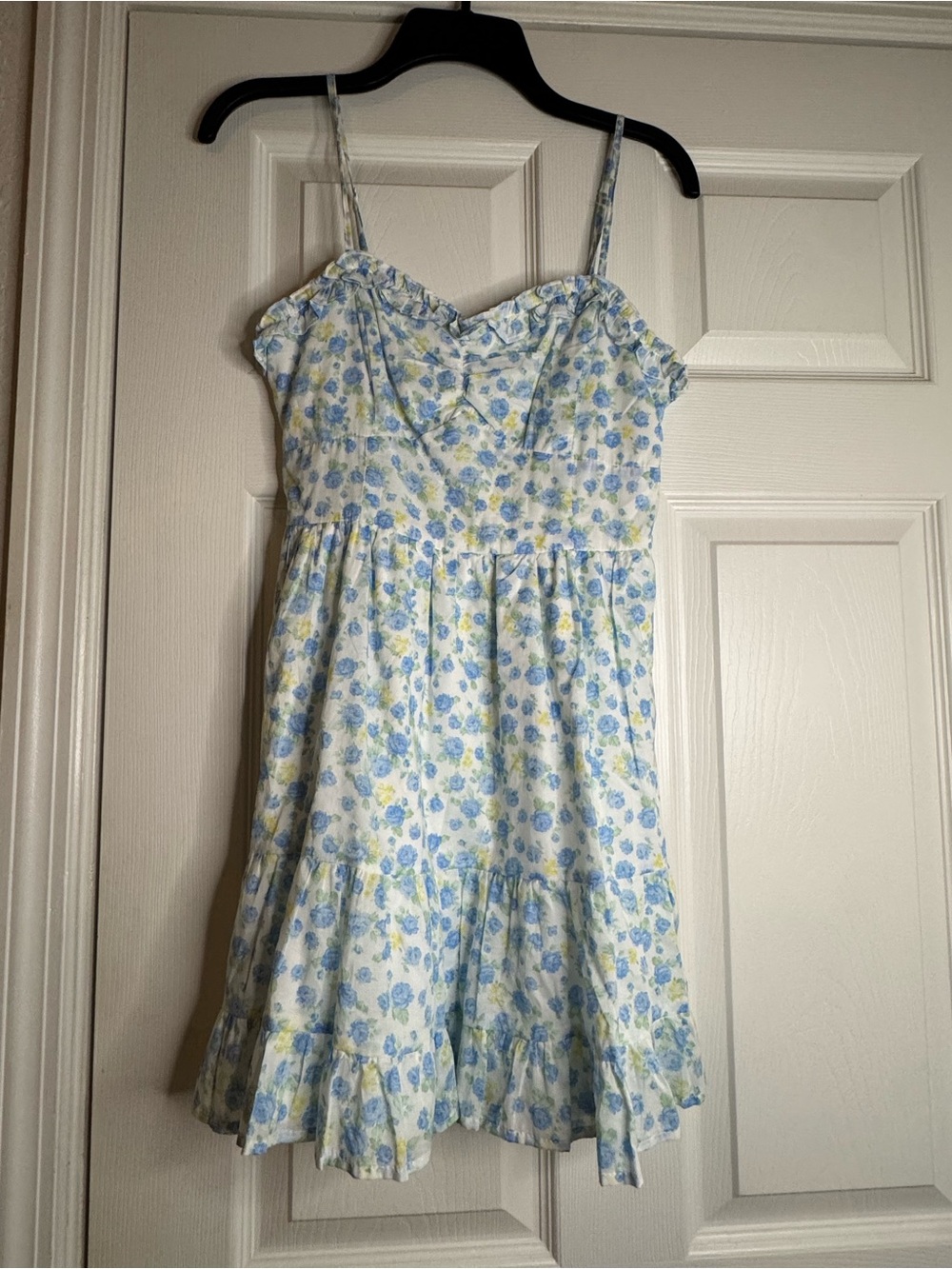 Altar'd State White Dress with Blue and Yellow Floral Accents